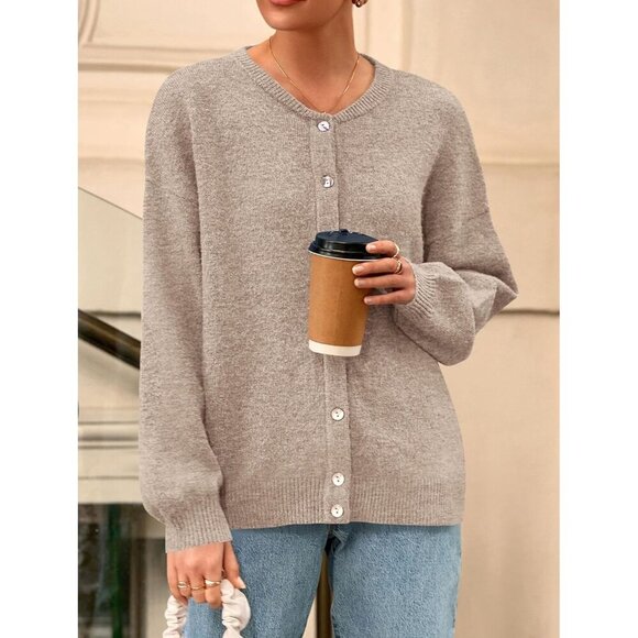 Long Sleeve Knit Cardigan Women Lightweight Button Crewneck Fall Fashion - Picture 8 of 8